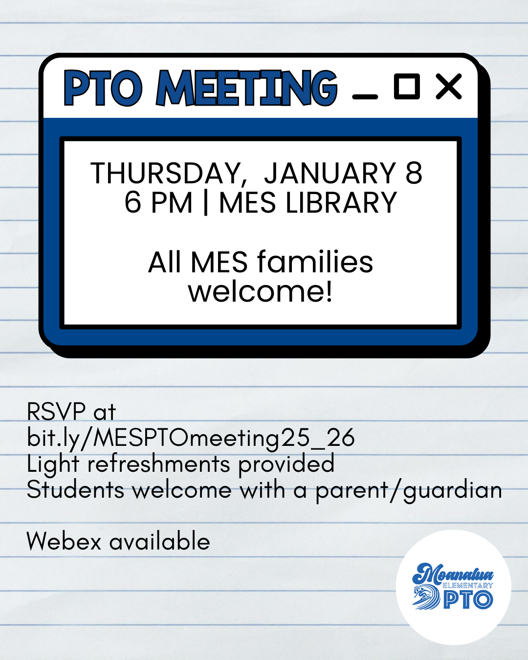 MES PTO January Meeting Moanalua Elementary School PTO